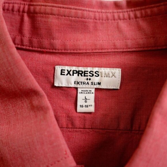 Express 1MX Pink Large 16 - 16.5‎ Exra Slim Micro Side Striped Dress Shirt - Picture 7 of 10